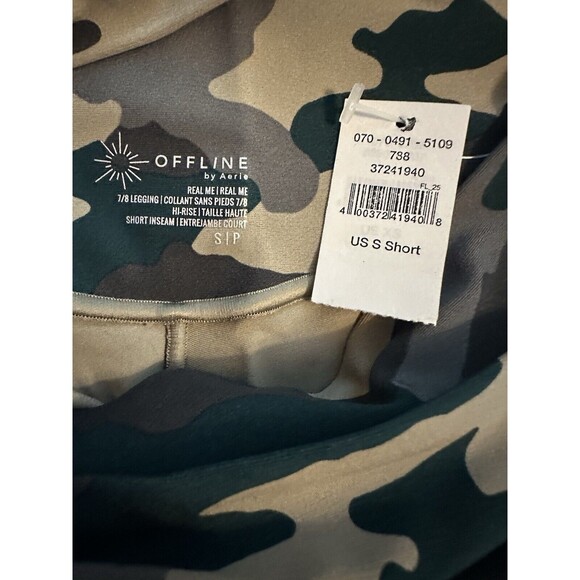 AERIE Crossover Waist Real Me 7/8 Green Camo Leggings SMALL SHORT‎ NWT - Picture 7 of 11